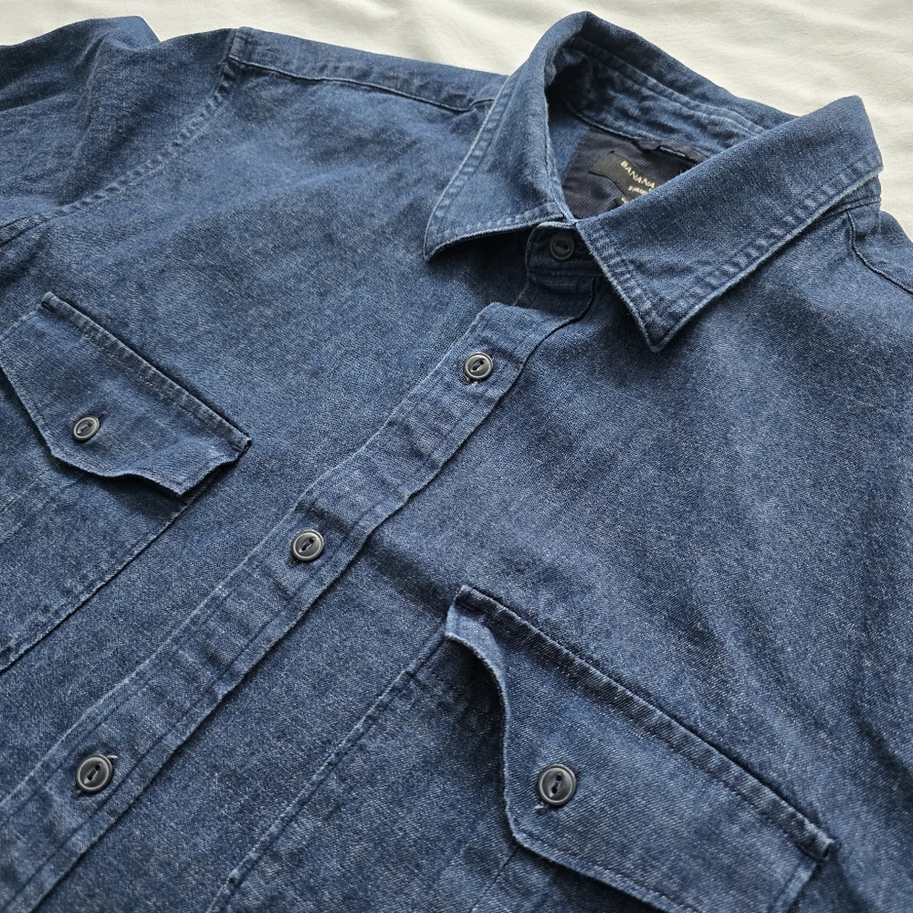Banana Republic Denim Long Sleeve Button Down Shirt Standard Fit Blue Size L